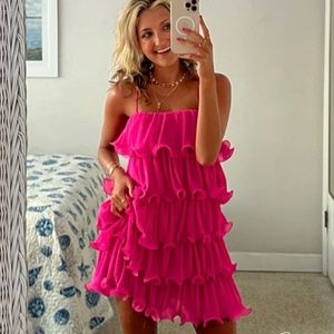 pink ruffle mini dress vestique